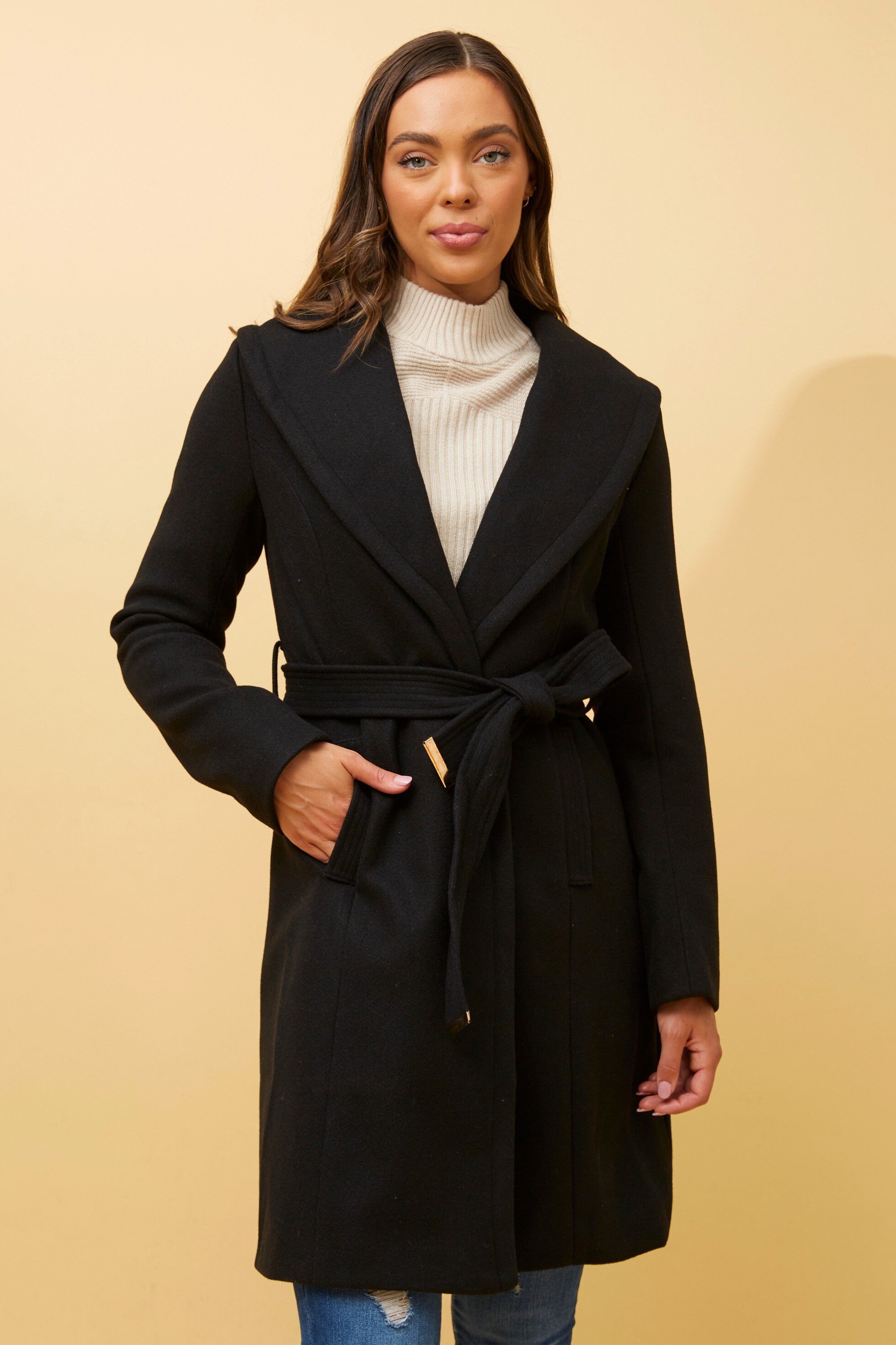 Black shawl collar coat on sale