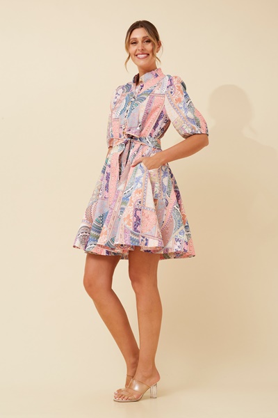 BRYNLEE PATCHWORK PRINT DRESS