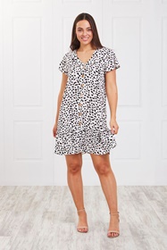 BUTTON FRONT PEPLUM DRESS