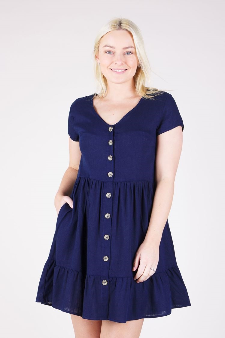 BUTTON FRONT TIERED SHORT DRESS