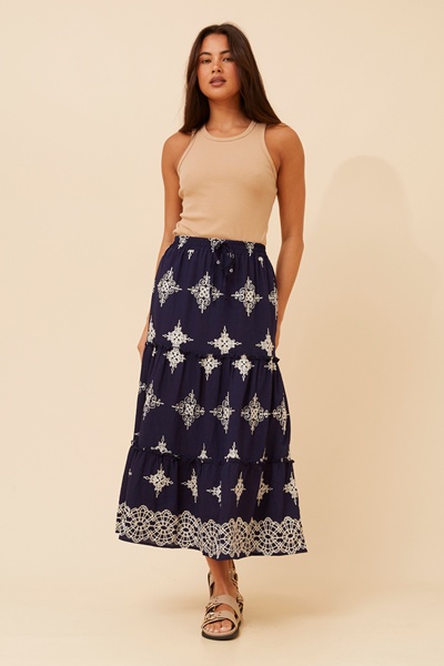 CAILYN EMBROIDERED TIERED SKIRT