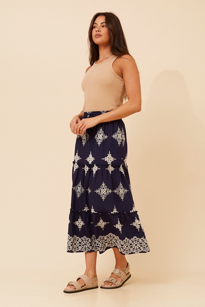 CAILYN EMBROIDERED TIERED SKIRT