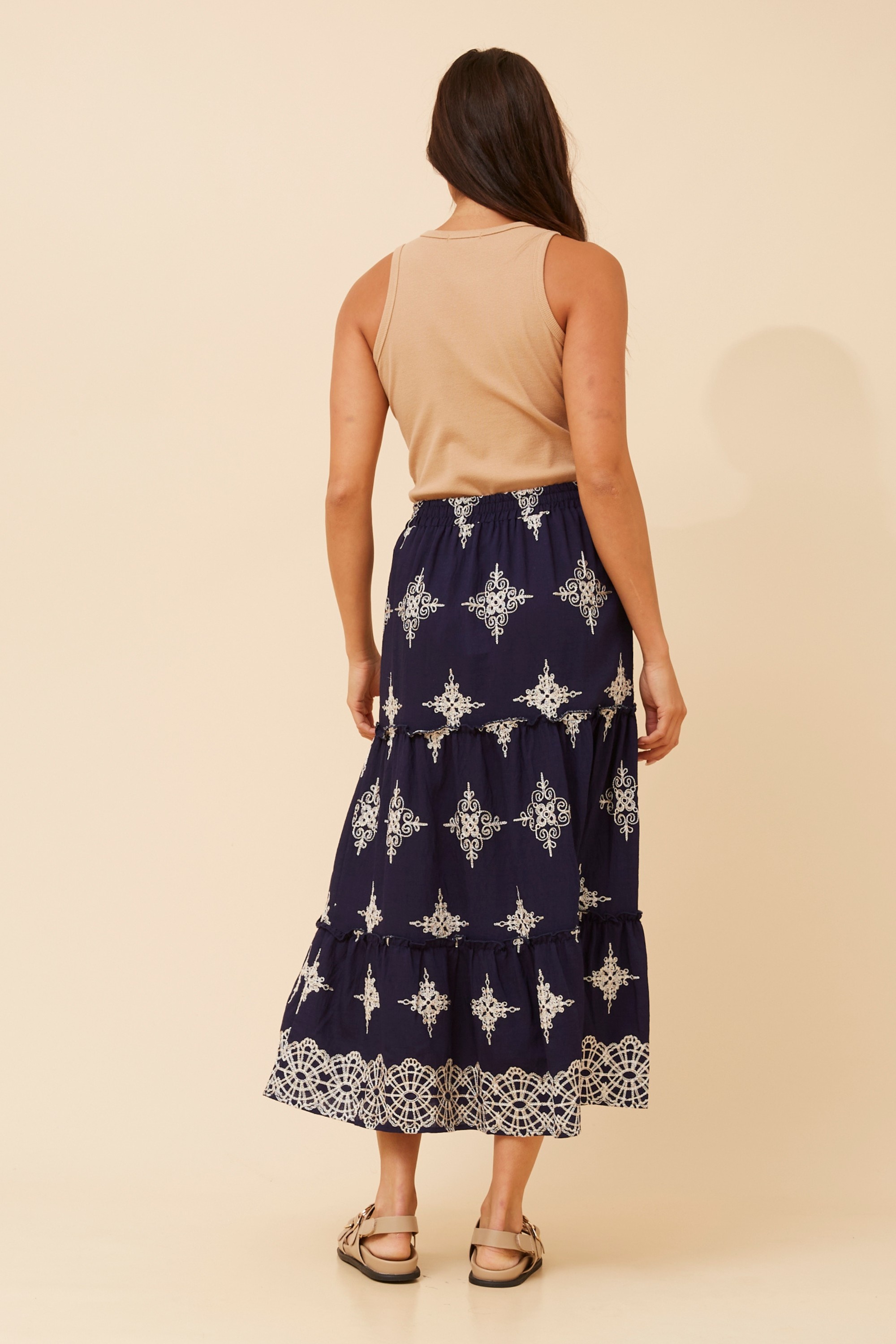 CAILYN EMBROIDERED TIERED SKIRT