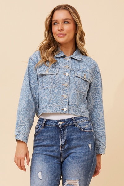 CALINDA DENIM FLORAL JACQUARD JACKET