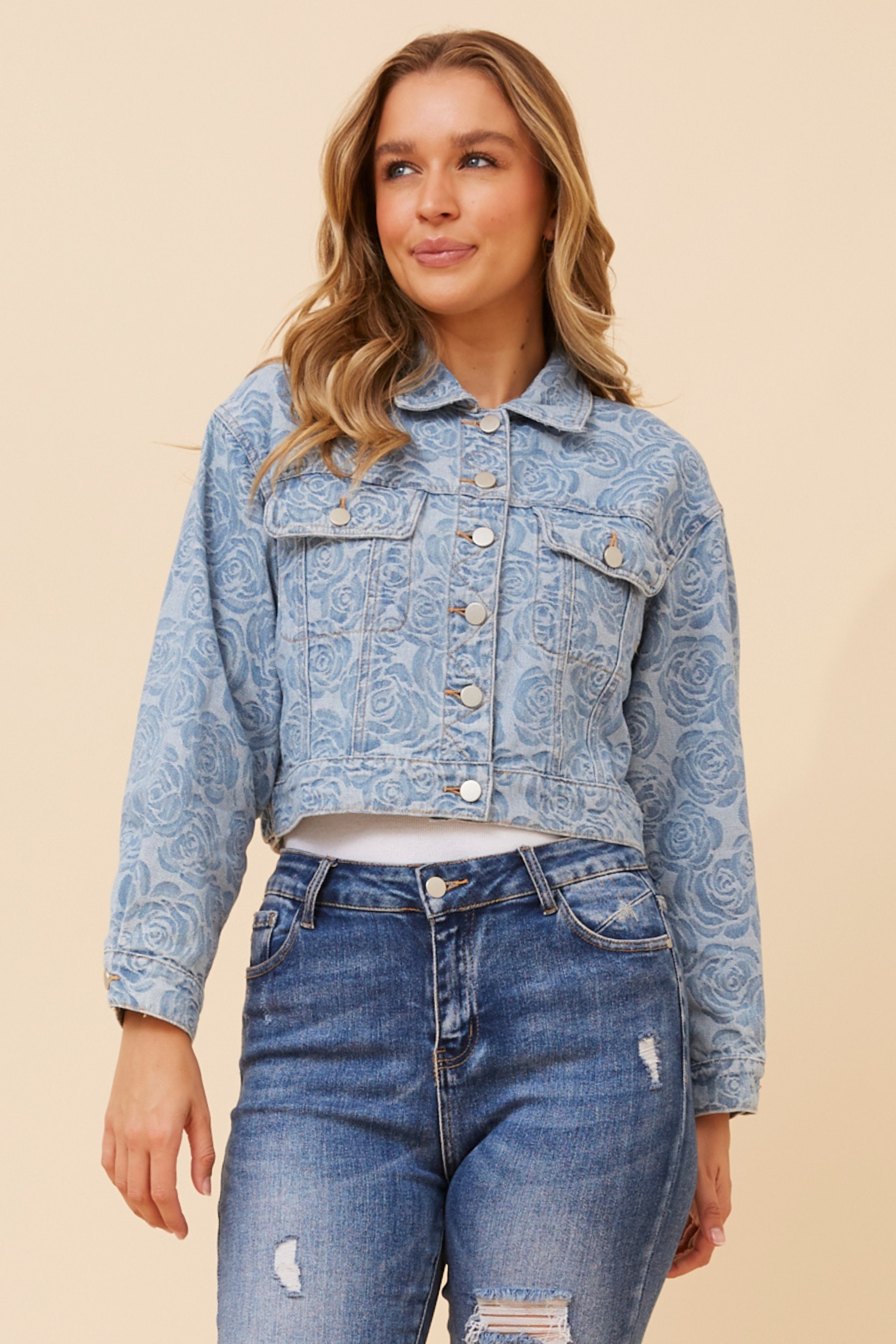 CALINDA DENIM FLORAL JACQUARD JACKET