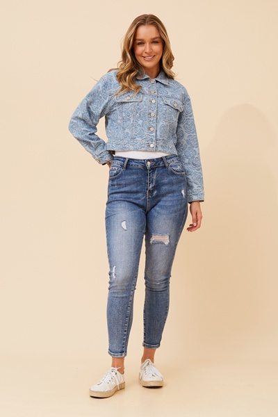 CALINDA DENIM FLORAL JACQUARD JACKET