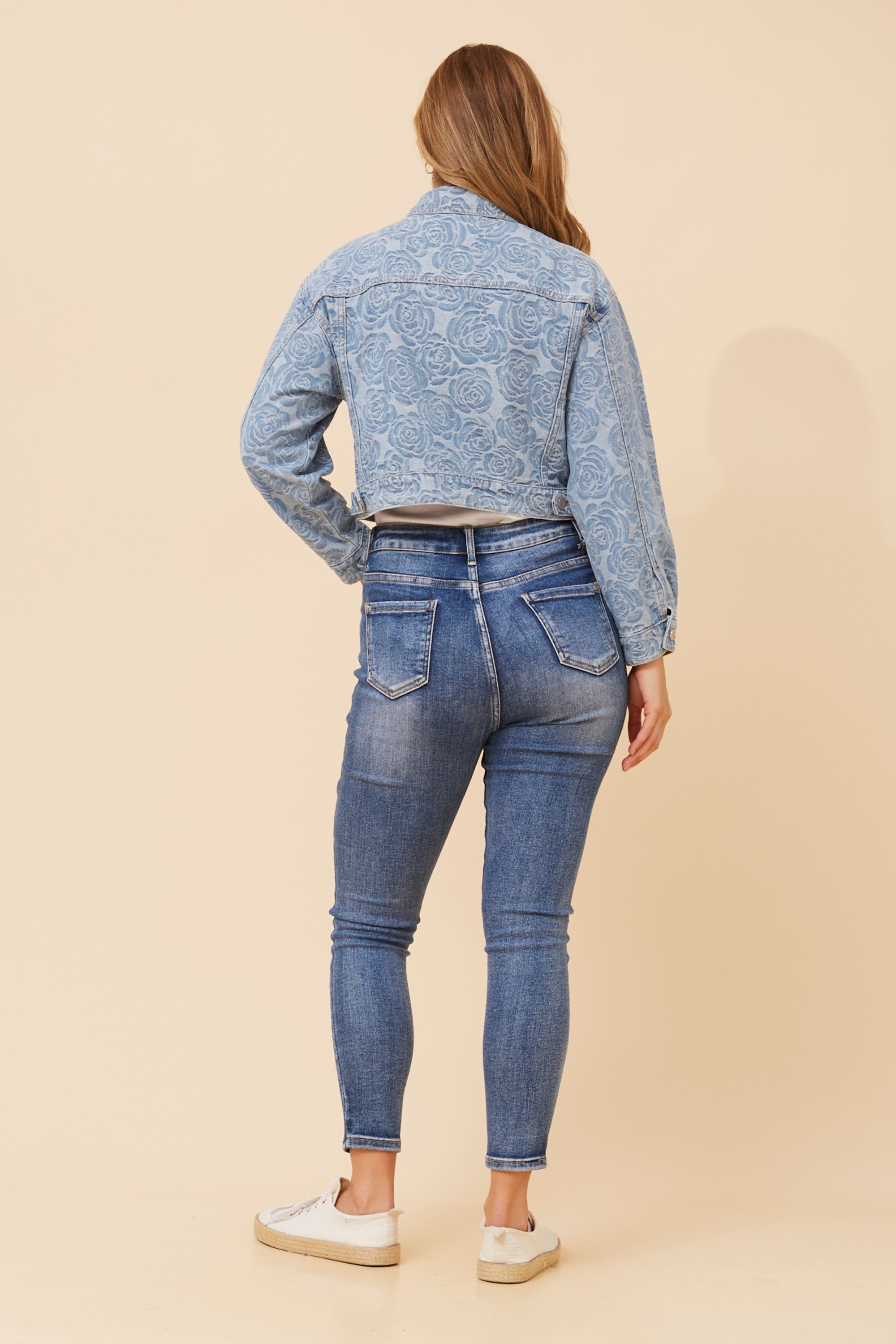CALINDA DENIM FLORAL JACQUARD JACKET