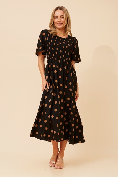 CAMBRIA POLKA DOT MIDI DRESS