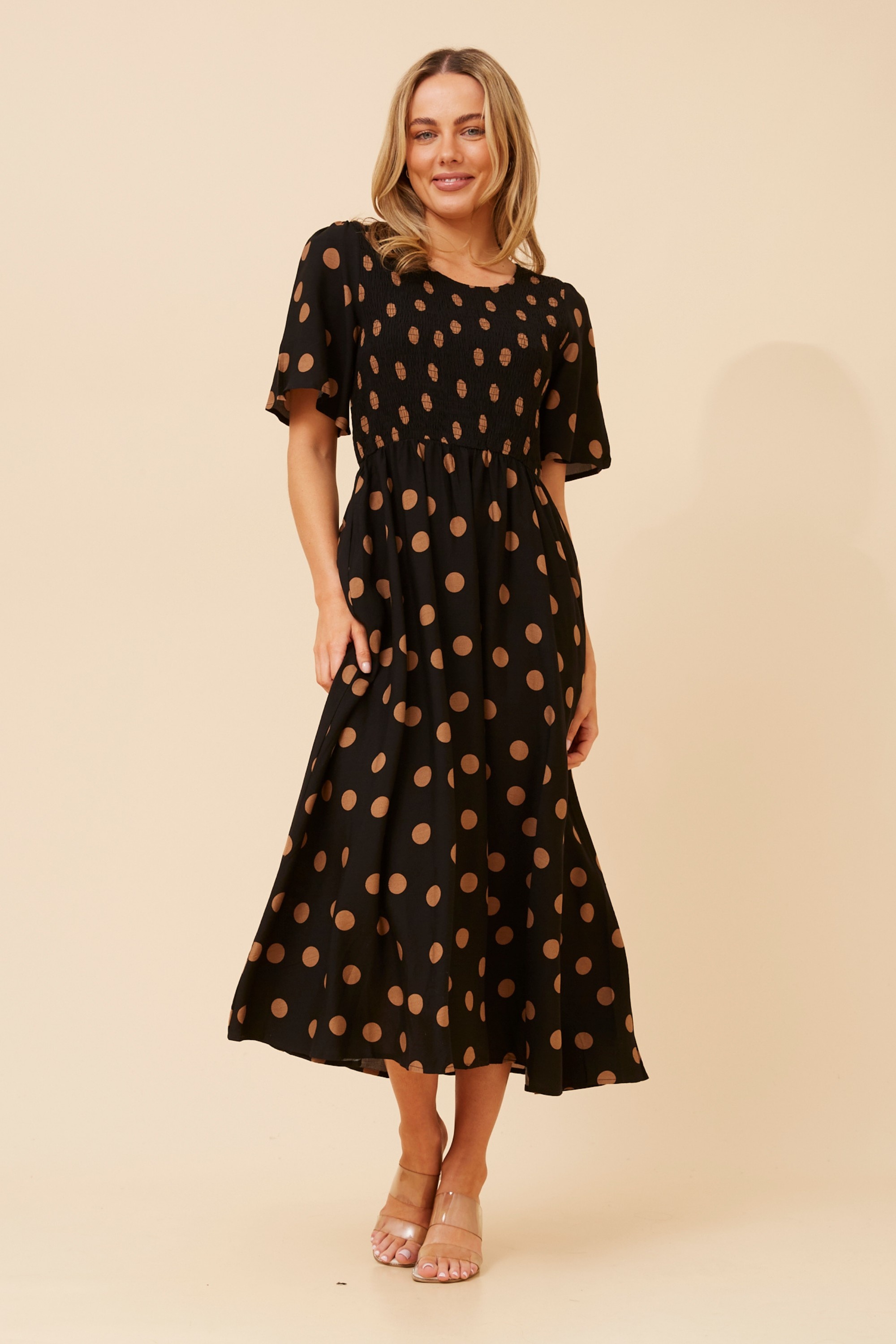 CAMBRIA POLKA DOT MIDI DRESS