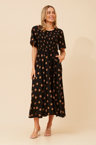 CAMBRIA POLKA DOT MIDI DRESS
