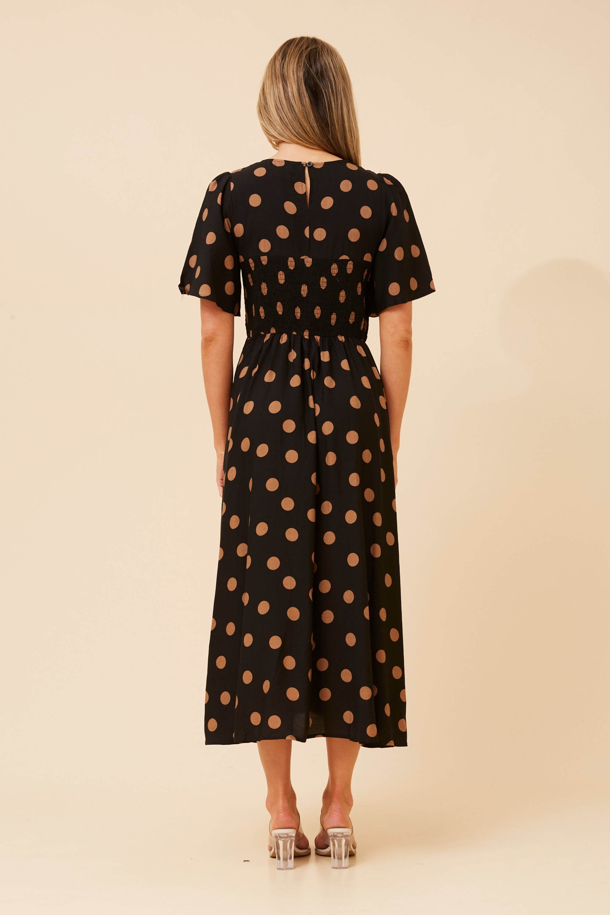 CAMBRIA POLKA DOT MIDI DRESS