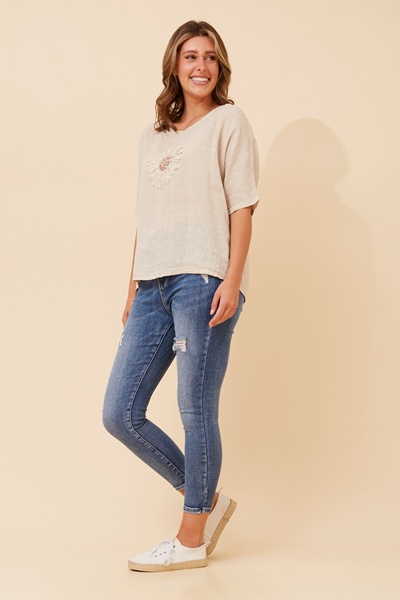 CARENA FLORAL LINEN TOP