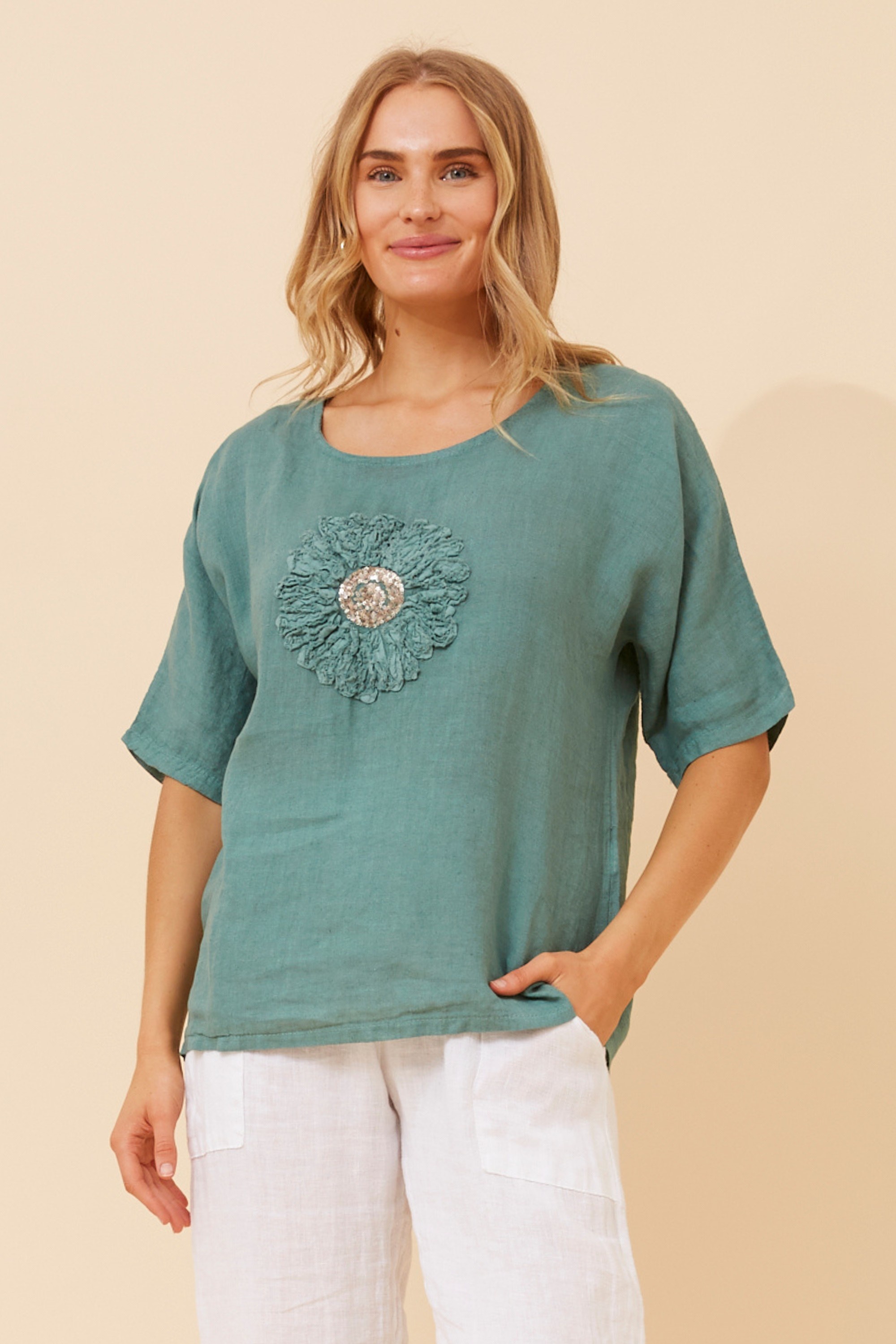 CARENA FLORAL LINEN TOP
