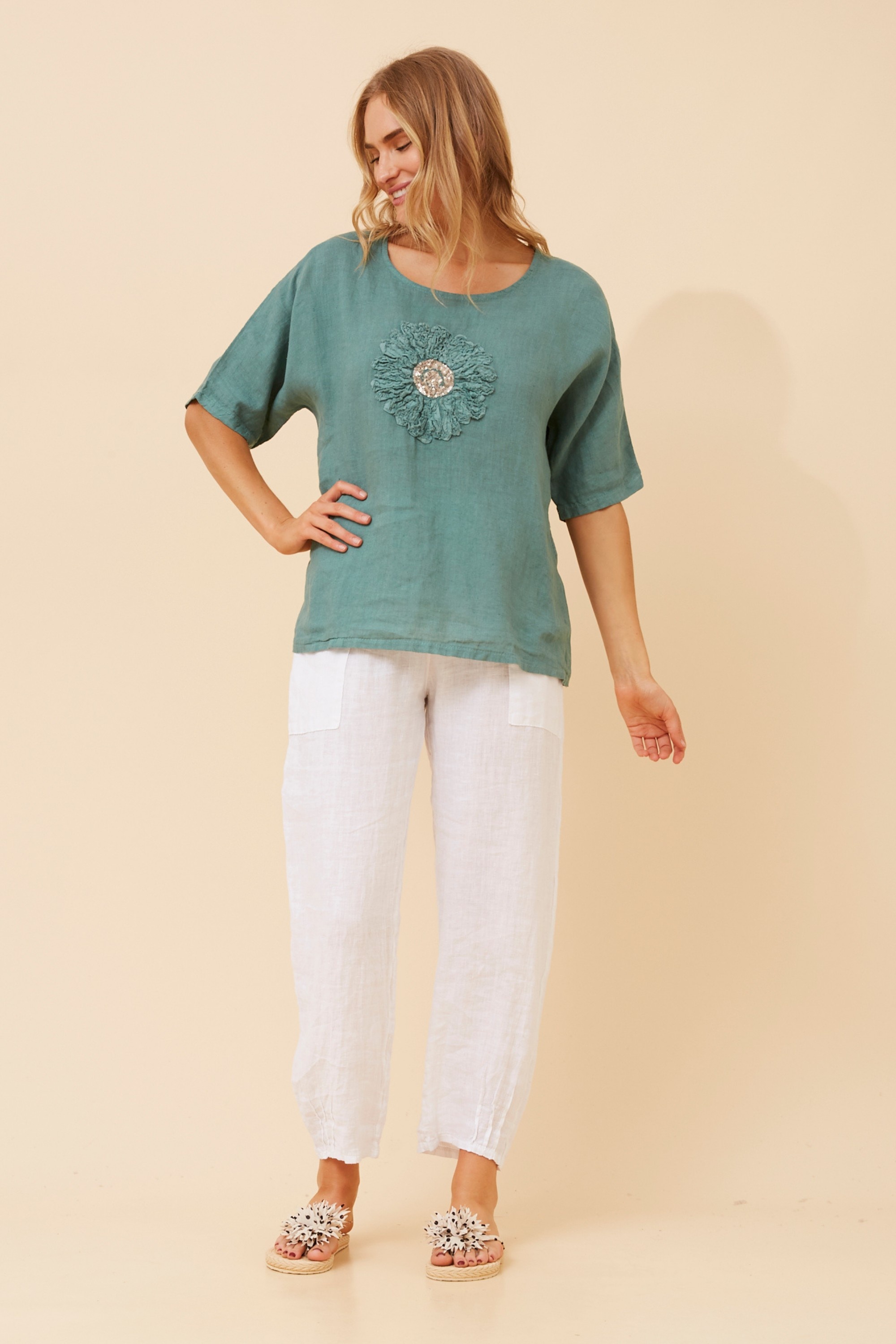 CARENA FLORAL LINEN TOP