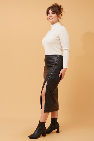 CARITA LEATHER MIDI SKIRT