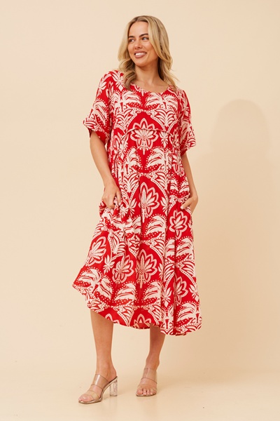 CARLA LEAF PRINT MIDI DRESS