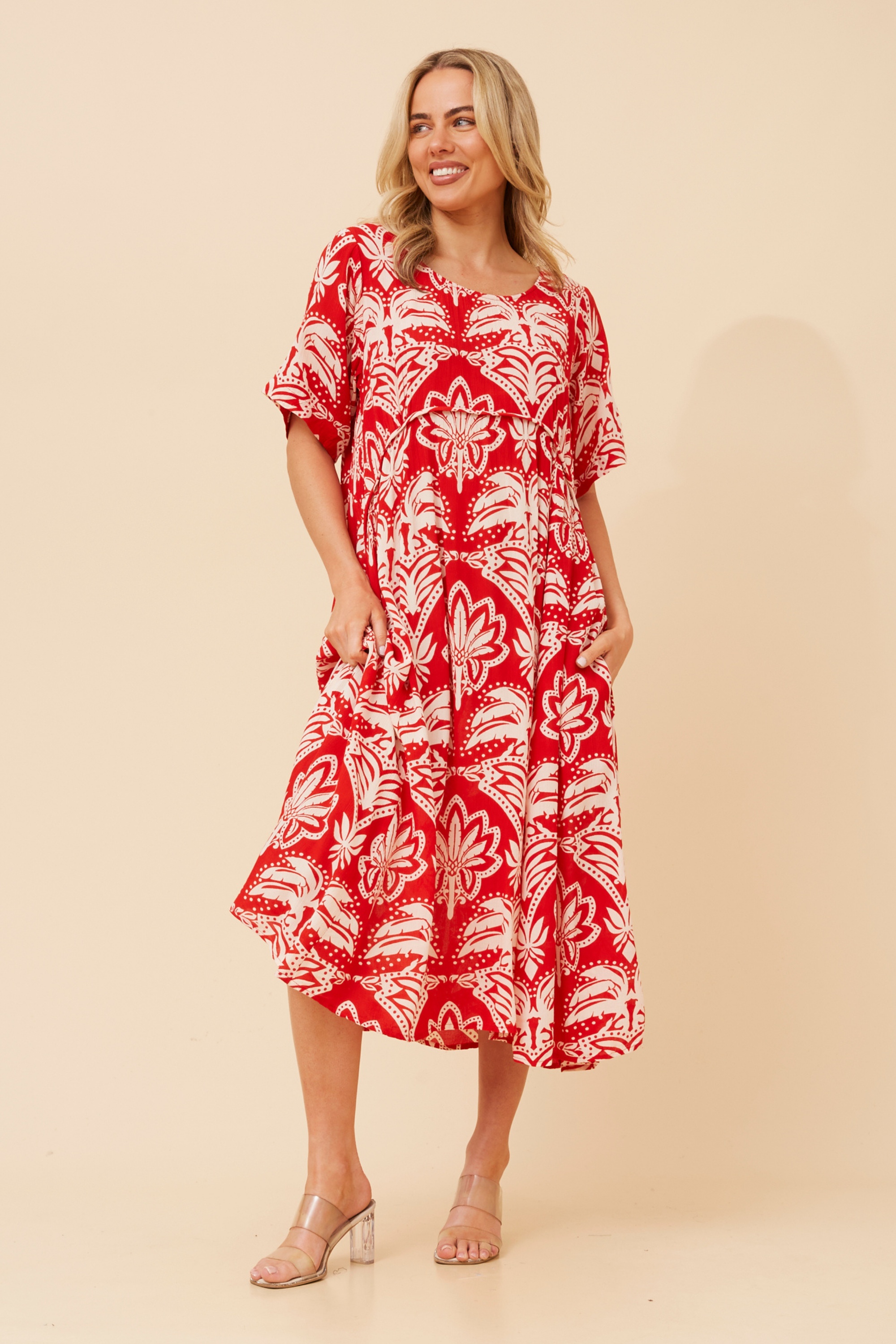 CARLA LEAF PRINT MIDI DRESS