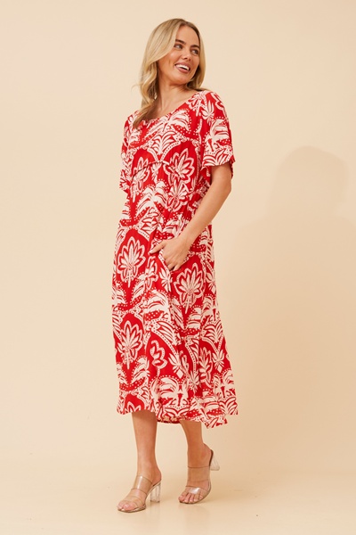 CARLA LEAF PRINT MIDI DRESS