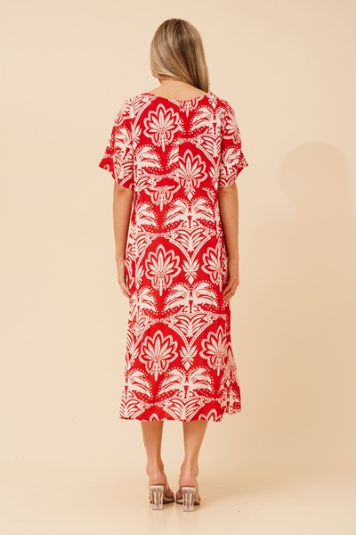 CARLA LEAF PRINT MIDI DRESS