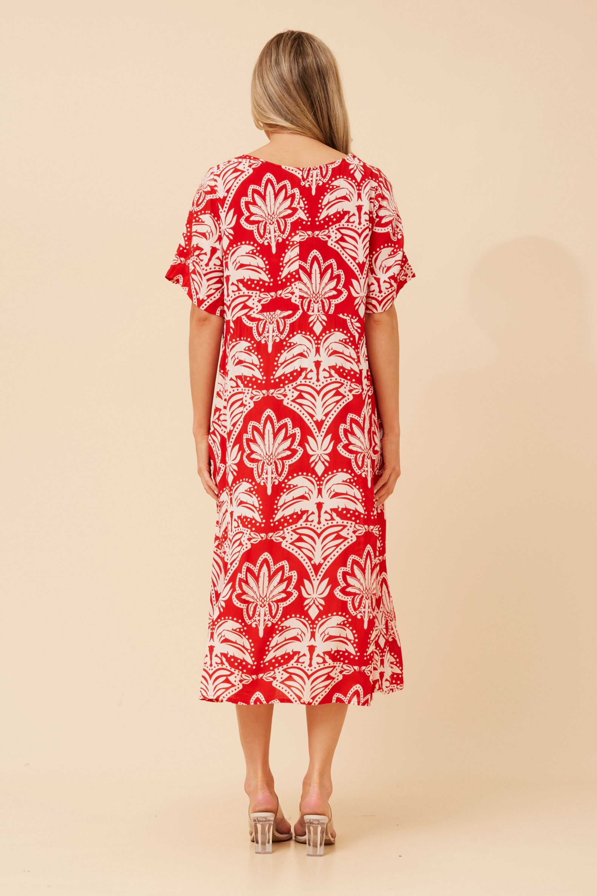 CARLA LEAF PRINT MIDI DRESS