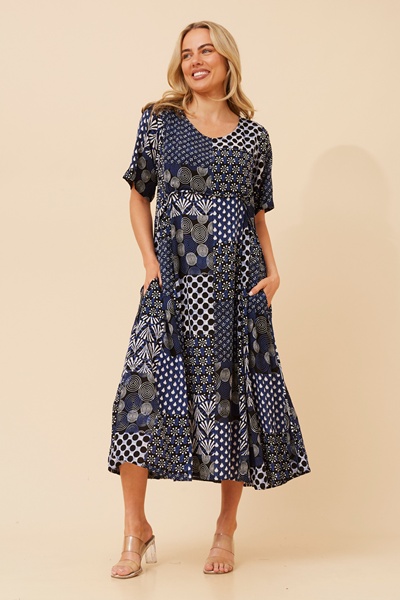 CARLA PATCHWORK PRINT DRESS