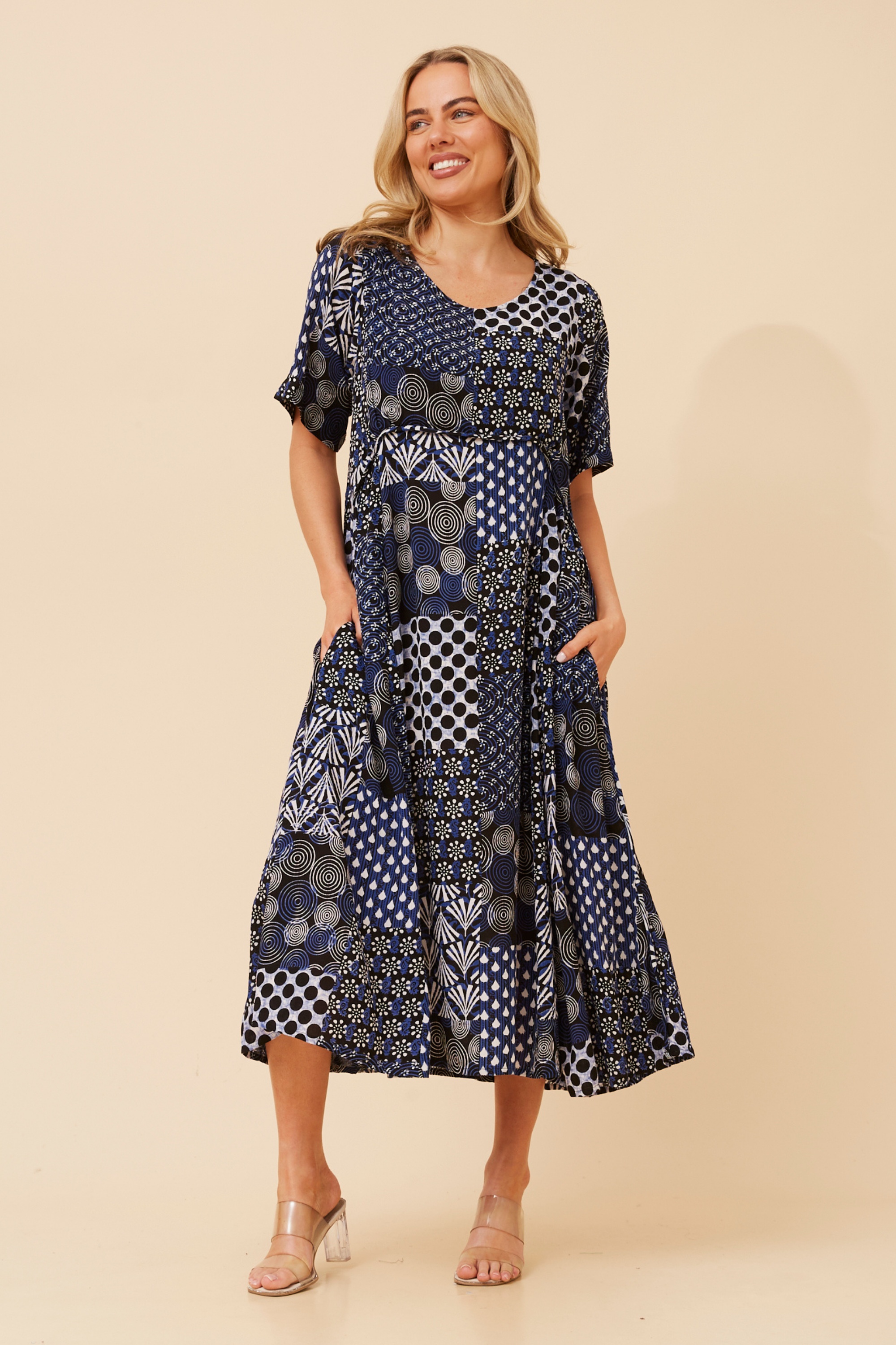 CARLA PATCHWORK PRINT DRESS