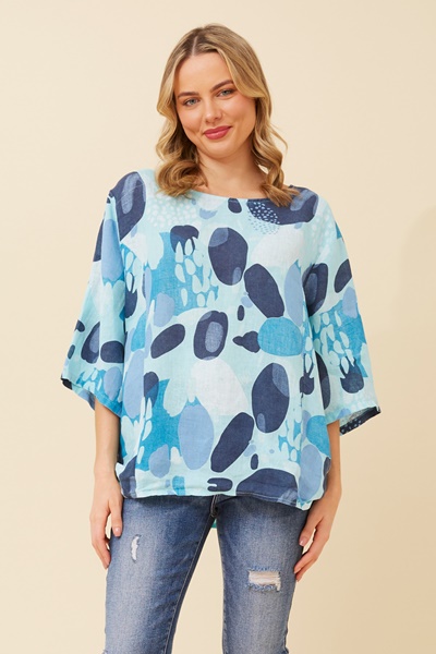 CARMELLA ABSTRACT PRINT LINEN TOP