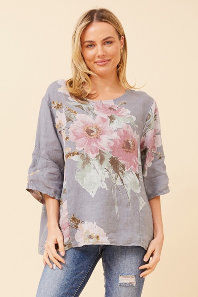CARMELLA FLORAL LINEN TOP