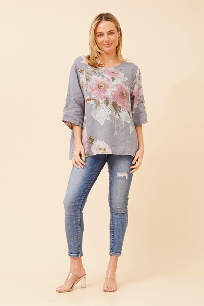 CARMELLA FLORAL LINEN TOP