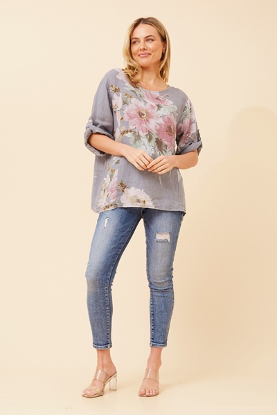 CARMELLA FLORAL LINEN TOP