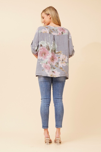 CARMELLA FLORAL LINEN TOP