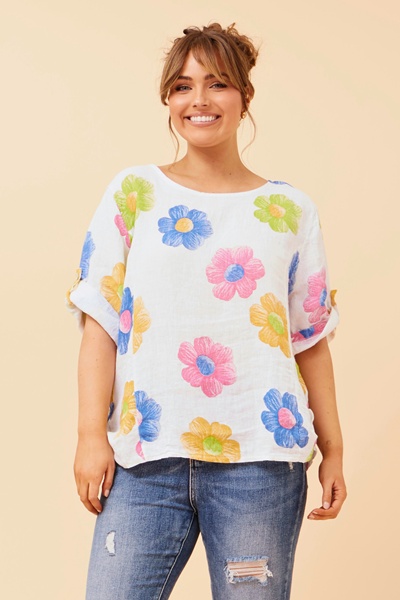 CARMELLA FLORAL LINEN TOP
