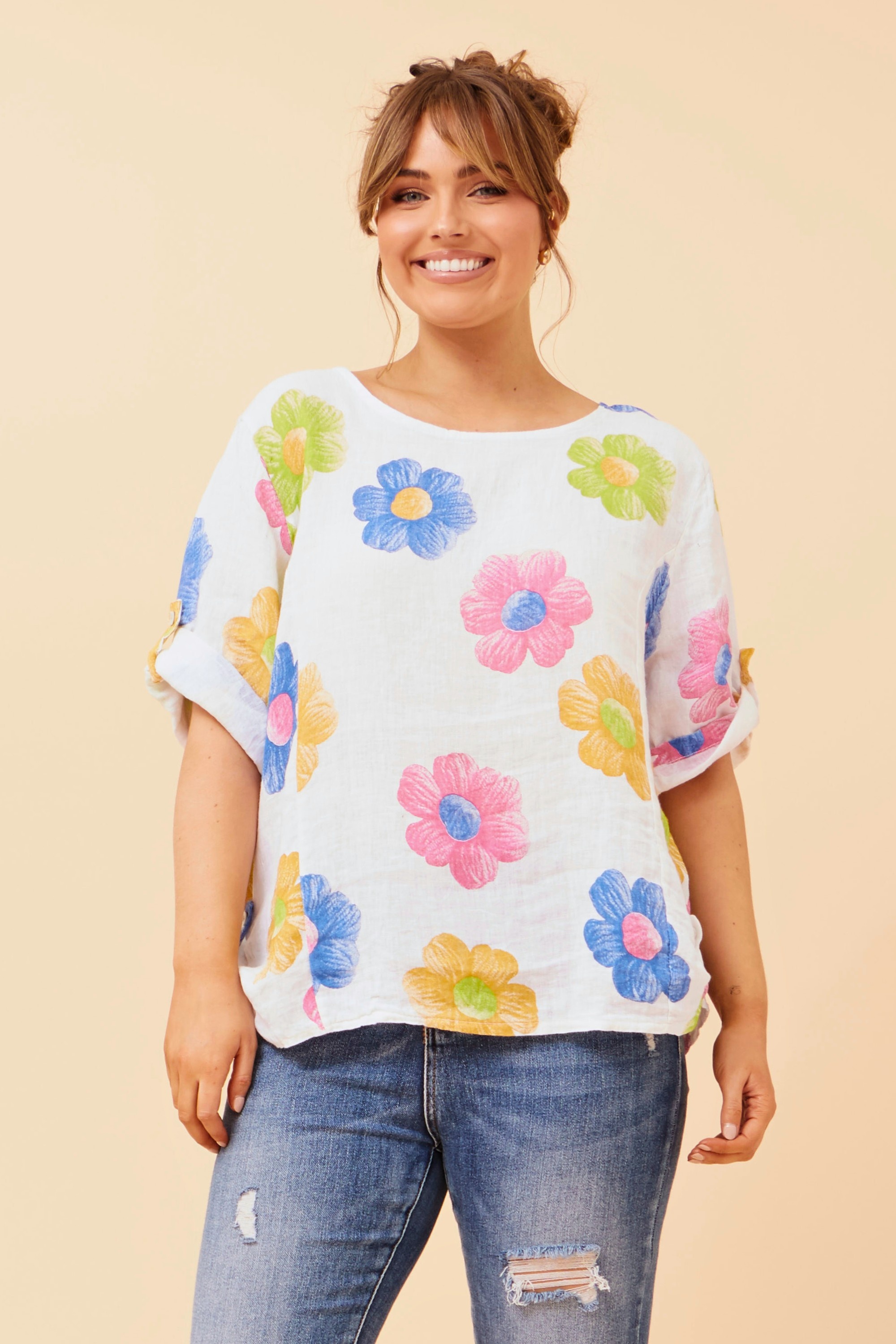 CARMELLA FLORAL LINEN TOP