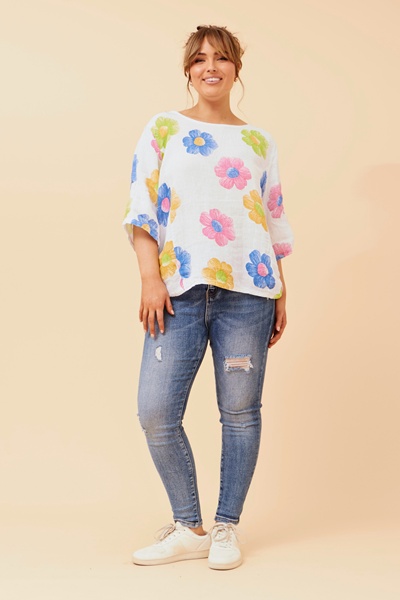 CARMELLA FLORAL LINEN TOP