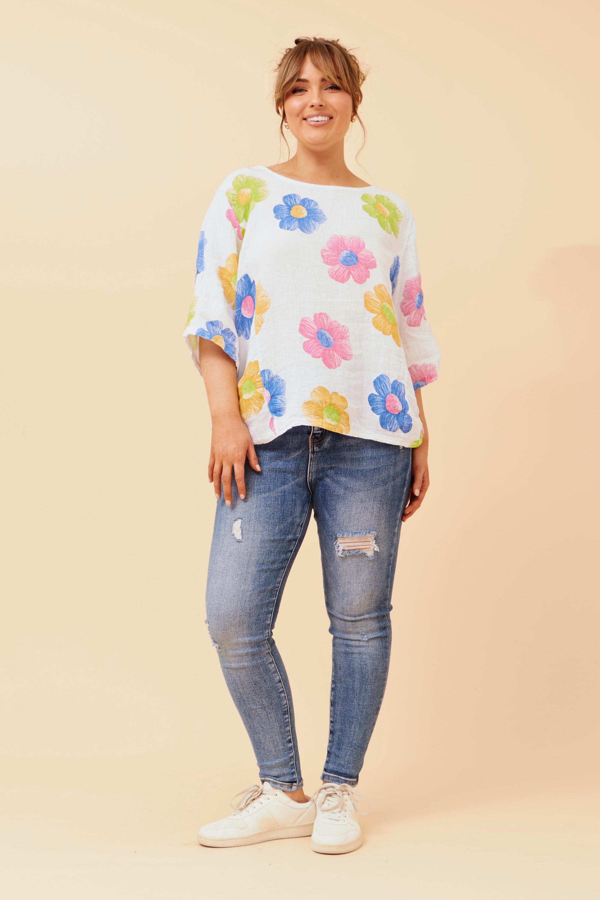 CARMELLA FLORAL LINEN TOP