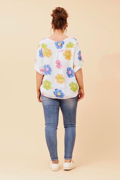 CARMELLA FLORAL LINEN TOP