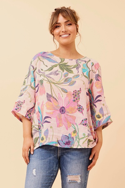 CARMELLA FLORAL LINEN TOP