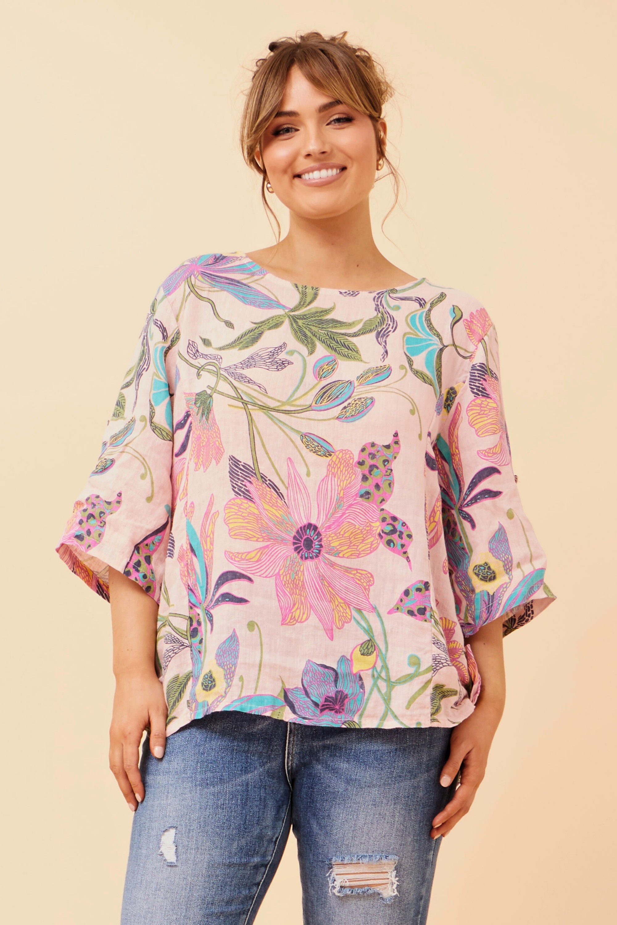 CARMELLA FLORAL LINEN TOP