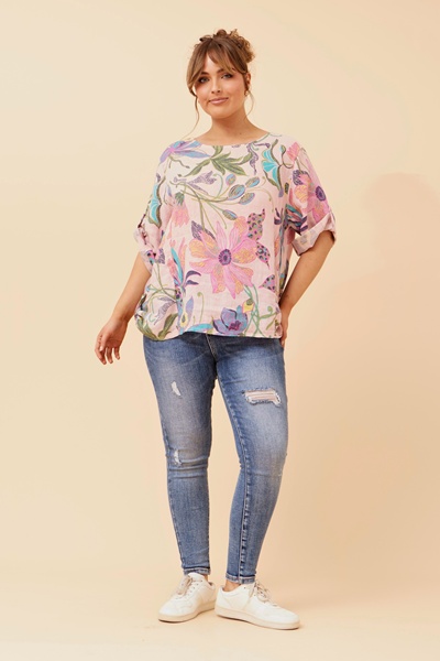 CARMELLA FLORAL LINEN TOP