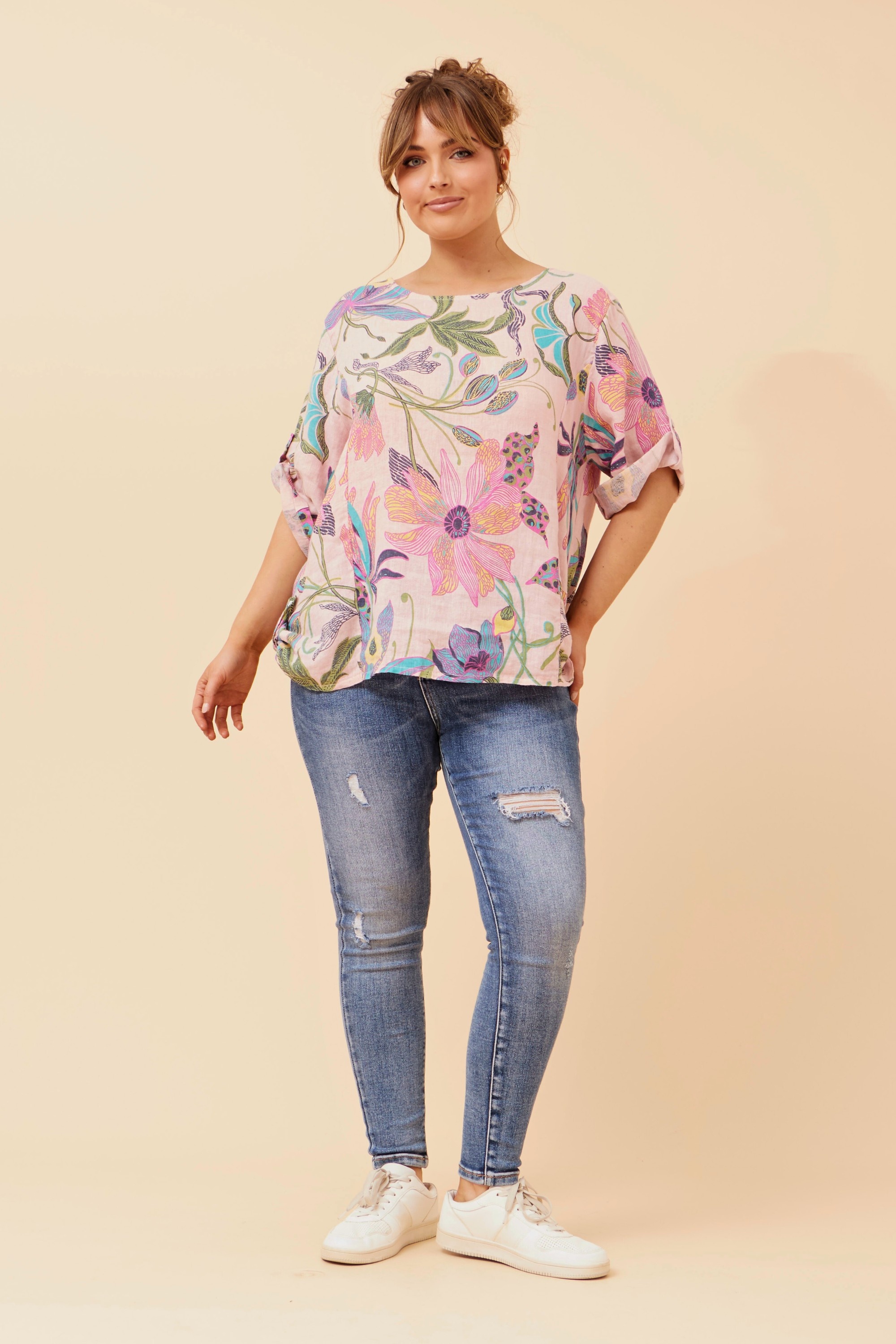 CARMELLA FLORAL LINEN TOP