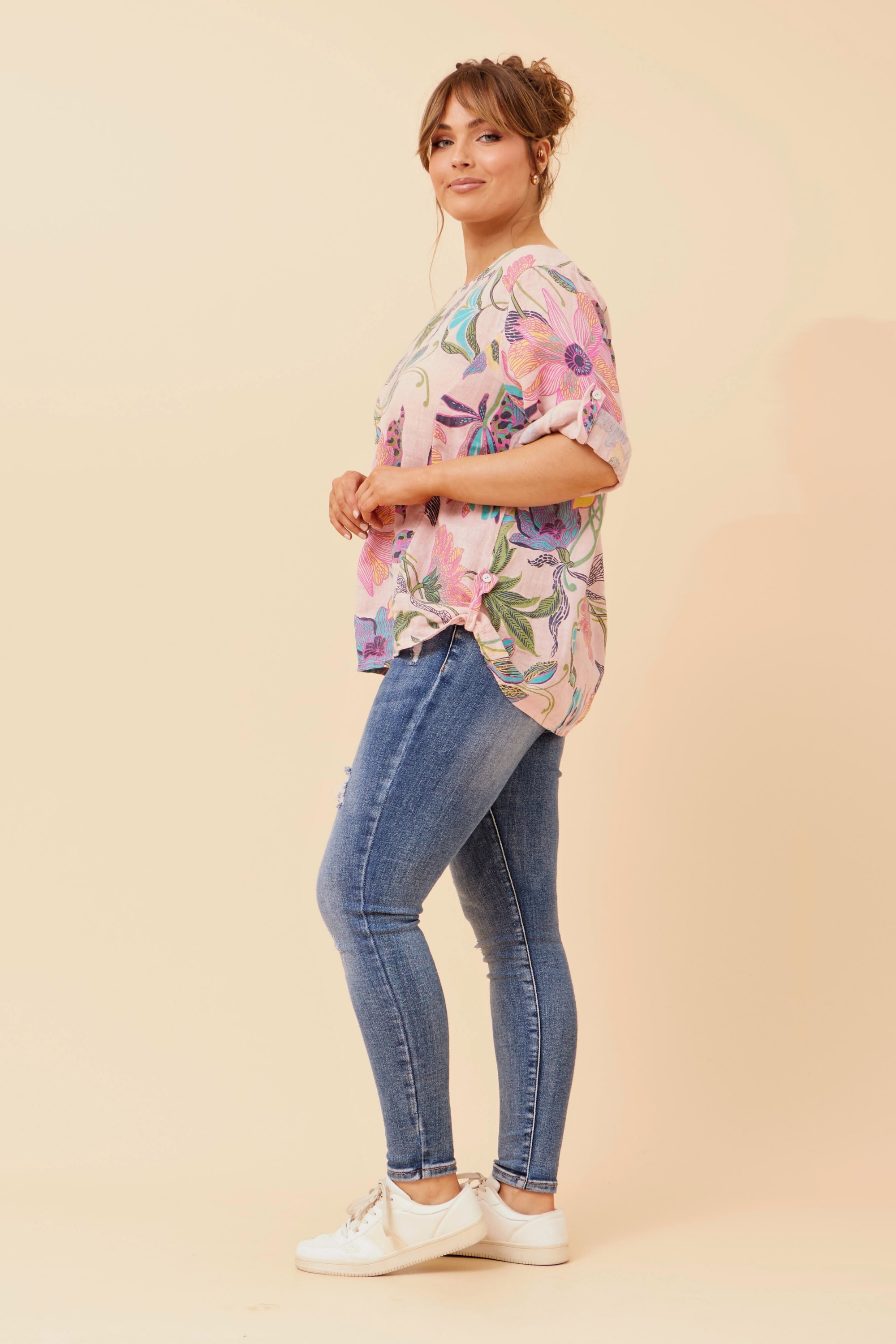 CARMELLA FLORAL LINEN TOP