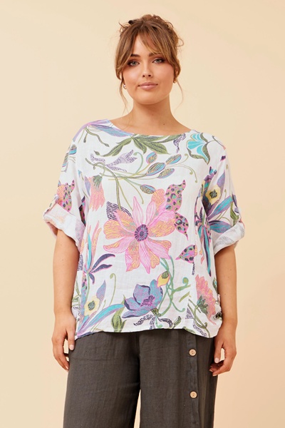 CARMELLA FLORAL LINEN TOP