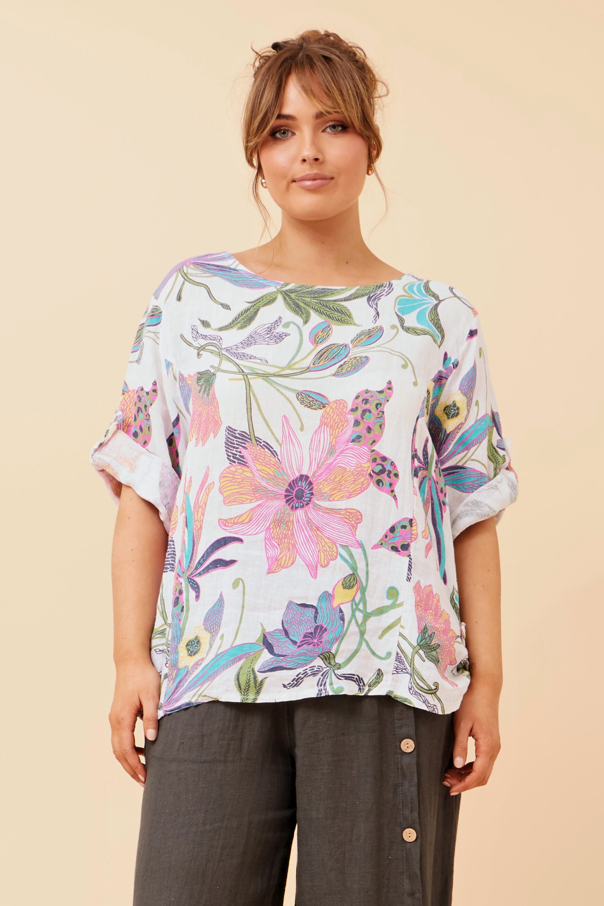 CARMELLA FLORAL LINEN TOP
