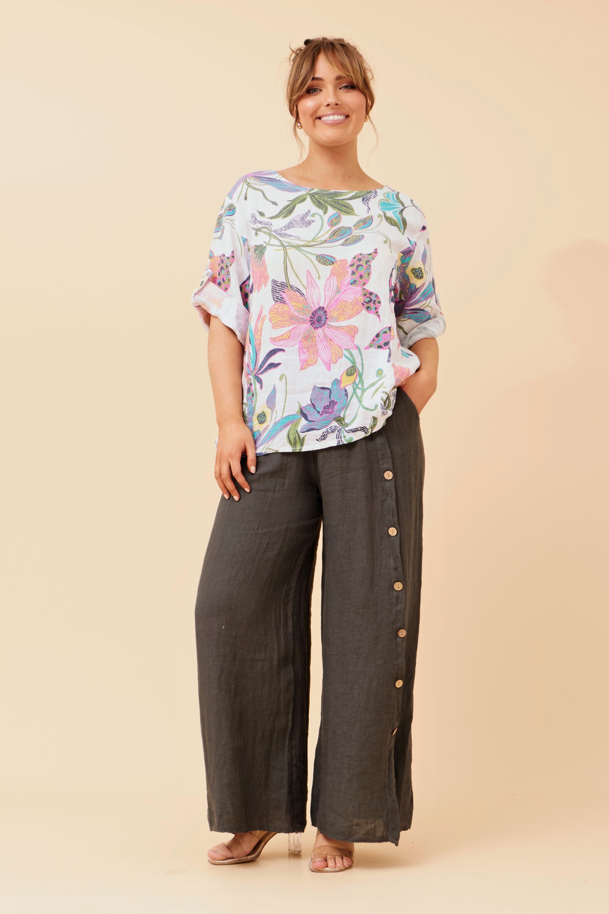 CARMELLA FLORAL LINEN TOP