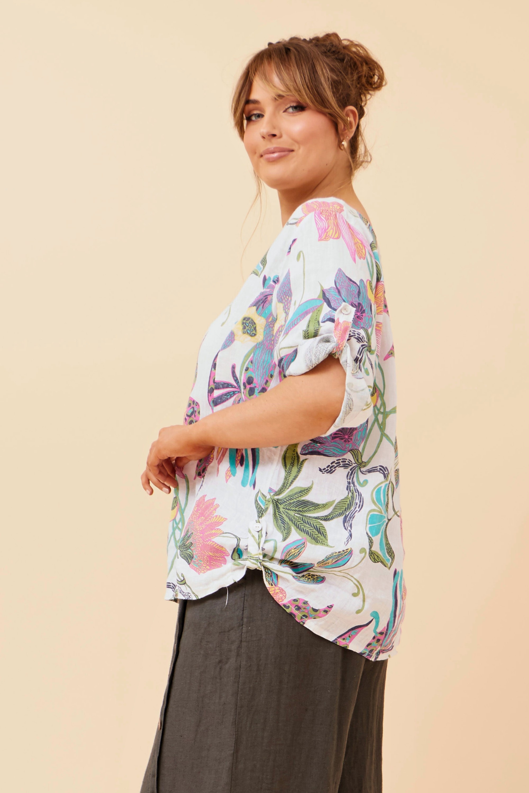 CARMELLA FLORAL LINEN TOP