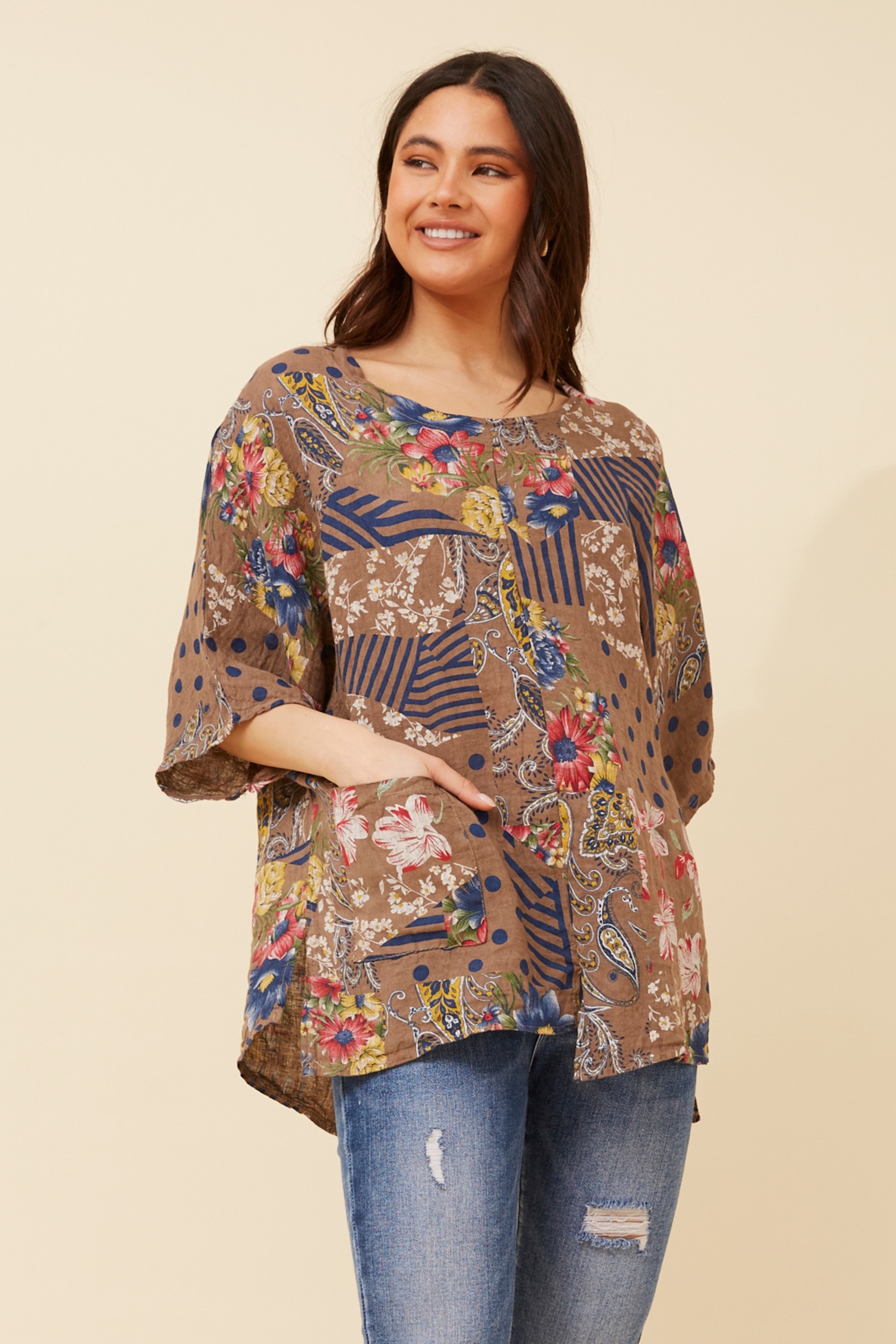 Carmella printed linen top Buy Online Femme Connection