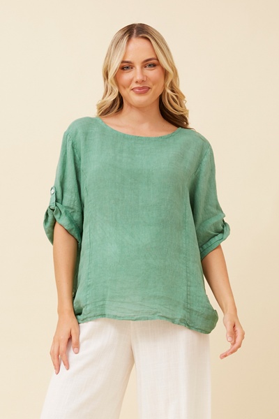 CARMELLA SOLID LINEN TOP
