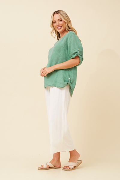 CARMELLA SOLID LINEN TOP