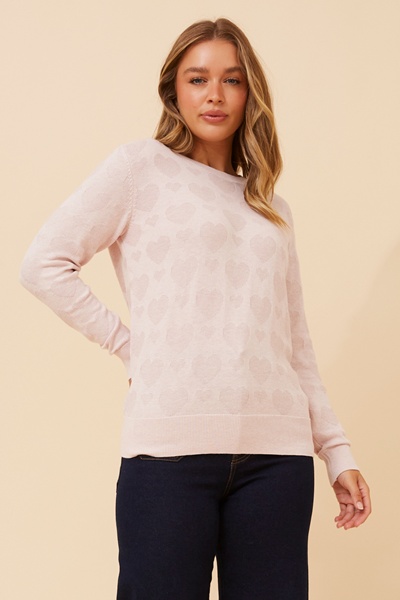 CENZA HEART PATTERN KNIT PULLOVER