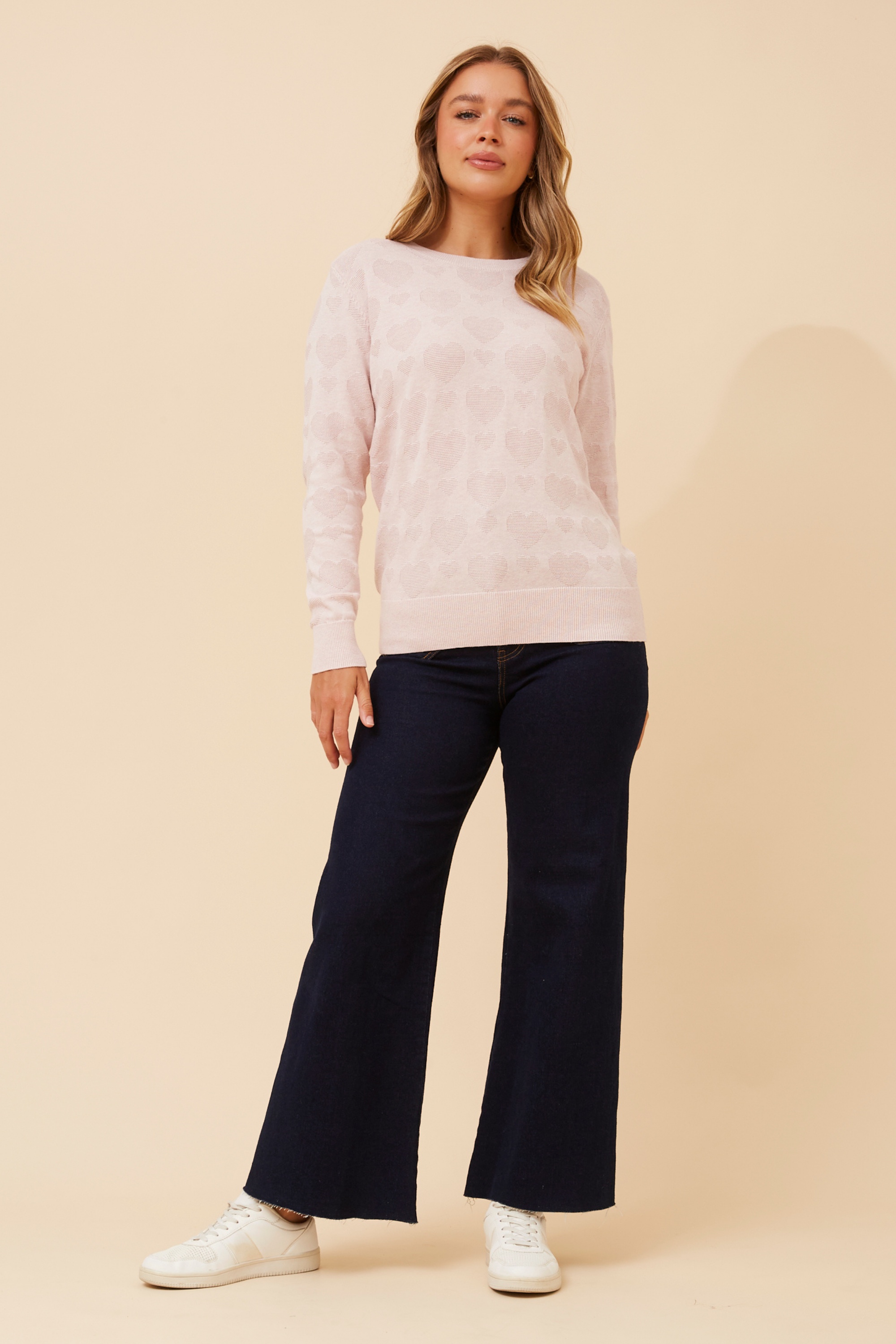CENZA HEART PATTERN KNIT PULLOVER